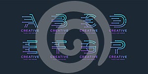 Set of creative initial letter a, b, c, d, e, f, g and p digital technology logo. Premium Vector