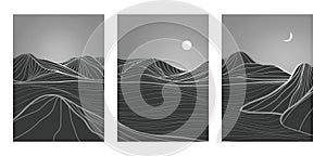 set of Creative minimalist modern line art print. Abstract mountain contemporary aesthetic backgrounds landscapes