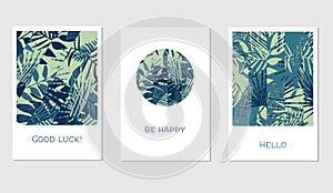 Set of creative universal floral cards in tropical style