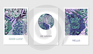 Set of creative universal floral cards in tropical style