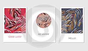 Set of creative universal floral cards in tropical style