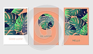 Set of creative universal floral cards in tropical style