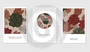 Set of creative universal floral cards in tropical style