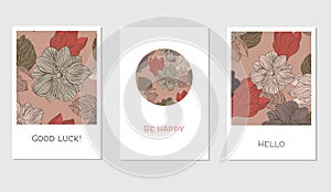 Set of creative universal floral cards in tropical style