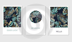 Set of creative universal floral cards in tropical style