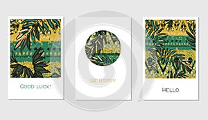Set of creative universal floral cards in tropical style