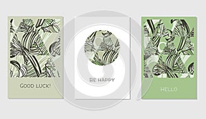 Set of creative universal floral cards in tropical style