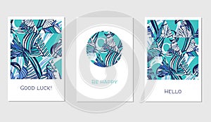 Set of creative universal floral cards in tropical style