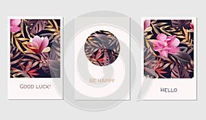 Set of creative universal floral cards in tropical style