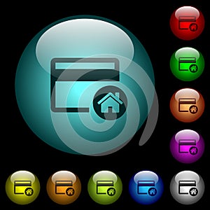 Set credit card as default icons in color illuminated glass buttons