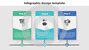 Set Credit card inserted, Piggy bank and hammer and Stacks paper money cash. Business infographic template. Vector