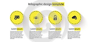 Set Credit card with lock, Cyber security, Open padlock and Cloud computing. Business infographic template. Vector