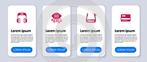 Set Credit card, Smart glasses on spectacles, Computer vision and Headphones. Business infographic template. Vector