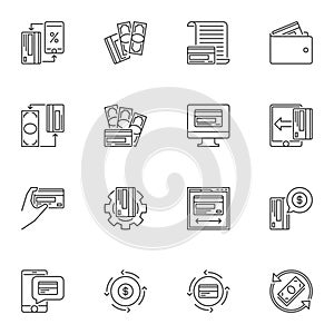 Set of Credit and Debit Card concept vector money line icons