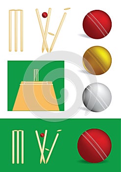 Set of cricket game objects