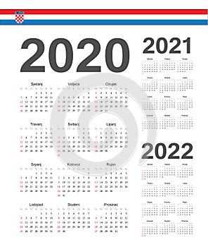 Set of Croatian 2020, 2021, 2022 year vector calendars