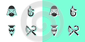 Set Crook and flail, Egyptian man, vase and anubis icon. Vector