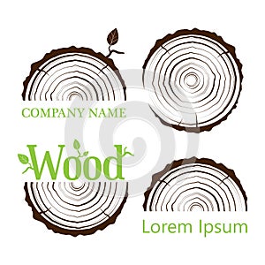 Set a cross section of the trunk with tree rings. Vector illustration. Logo. Tree growth rings. Tree trunk cross-section.