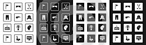 Set Crossed golf club, Golf ball, pants, flag, Glasses, and label icon. Vector
