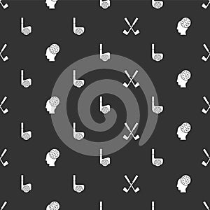 Set Crossed golf club, Golf ball, with and on seamless pattern. Vector