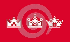 Set of Crown and House for Real Estate or Home King Logo Design Vector Illustration.