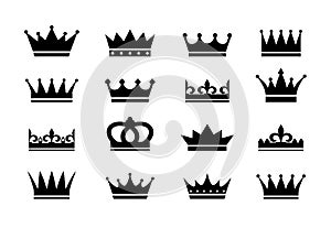 Set of crown icons. Collection of crown awards for winners, champions, leadership.