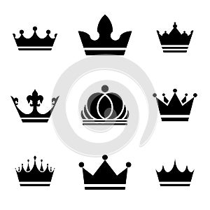 Set of crown icons, silhouette