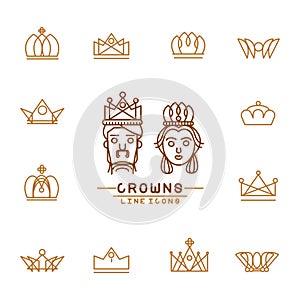 Set of crown line icons