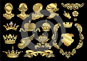 Set of crowns, knight, helmet, shield, coat of arms, ribbon,crawnset1zz