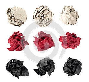 Set of Crumpled Paper Ball Isolated on White background