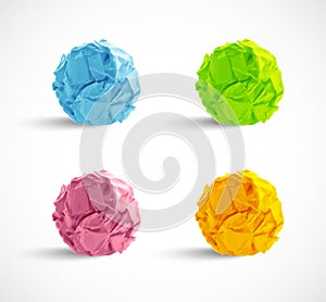 Set of crumpled paper balls