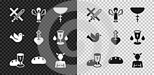 Set Crusade, Angel, Christian cross on chain, Goblet and bread, Bread loaf, Krampus, heck, Dove and Religious heart icon