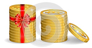 Set of crypto currency golden with christmas concept or digital currency bitcoin or digital payment currency  etherum litecoin photo