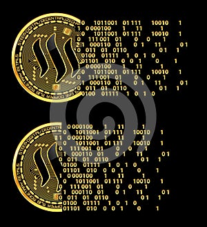 Set of crypto currency steem golden symbols