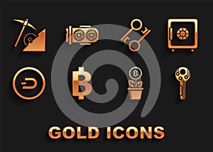 Set Cryptocurrency coin Bitcoin, Safe, key, plant the pot, Dash, cloud mining and Mining farm icon. Vector