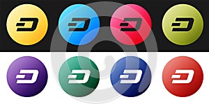 Set Cryptocurrency coin Dash icon isolated on black and white background. Physical bit coin. Digital currency