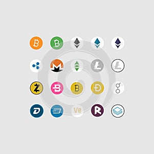 Set of cryptocurrency icons. Vector illustration eps 10