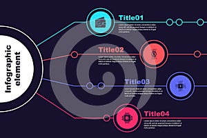 Set Cryptocurrency wallet, bitcoin in circuit, Processor chip with dollar and CPU mining farm. Business infographic