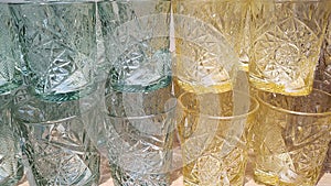 Set of crystal multicolored drink glasses