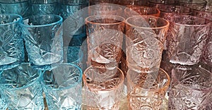 Set of crystal multicolored drink glasses