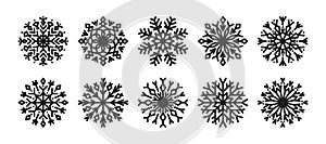 Set of crystal snowflakes of different geometric shapes. Winter flat vector decorative elements, snow flake ornament