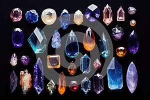 Set Of Crystals, Gemstones And Diamonds On White Background. Generative AI