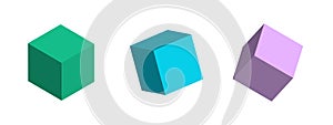Set of cube from different sides. Vector abstract geometric 3D objects. Technology block chain network connection. Geometric