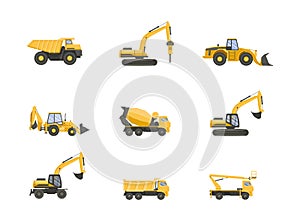 Set of cunstruction vehicles. Vector flat design trucks isolated