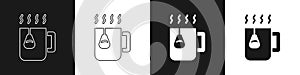 Set Cup of tea with tea bag icon isolated on black and white background. Vector
