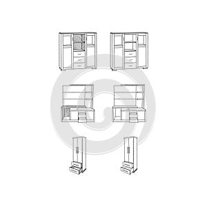 Set Cupboard collection icon Furniture line art vector, minimalist illustration design