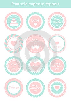 Set of cupcake toppers for Valentines day party photo