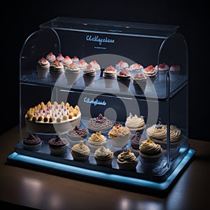 Set of Cupcakes in a Bakery Store Behind Glass Vitrine - Generative AI