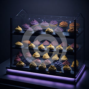 Set of Cupcakes in a Bakery Store Behind Glass Vitrine - Generative AI