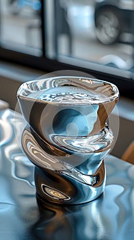 A set of cups with elements having a smooth and smoothly flowing surface reminiscent of melting metal against the